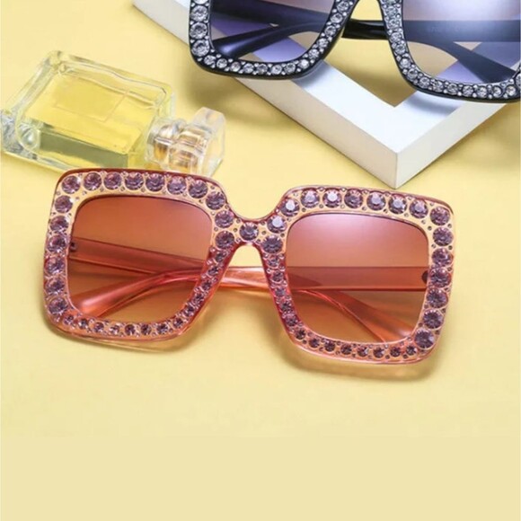 Pink Translucent Studded Fashion Sunglasses - Picture 5 of 9